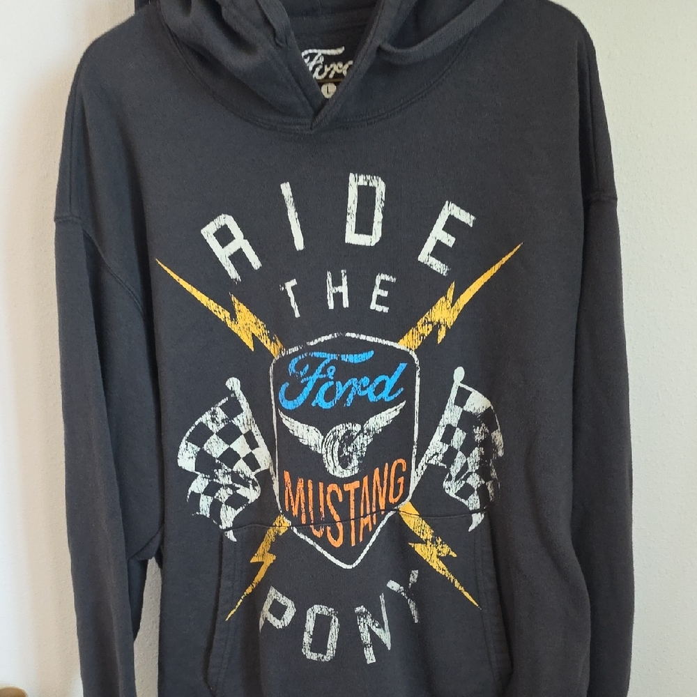 Ford Black Crewneck Sweatshirt with Mustang Graphic and Yellow Accents